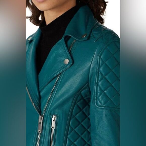 Samantha Sipos New York Leather Quilted Bomber Jacket Size Medium - Picture 2 of 9